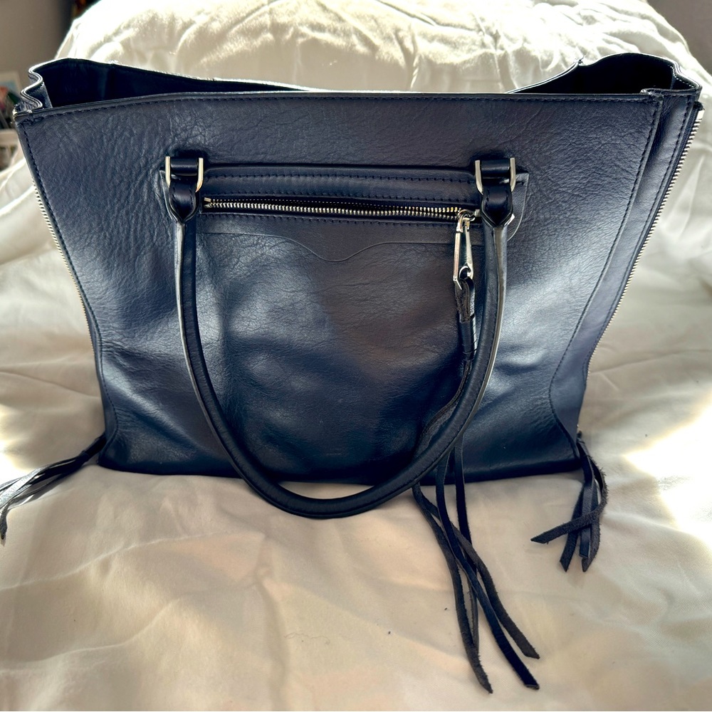 Rebecca Minkoff Regan Leather Satchel in Moon Navy